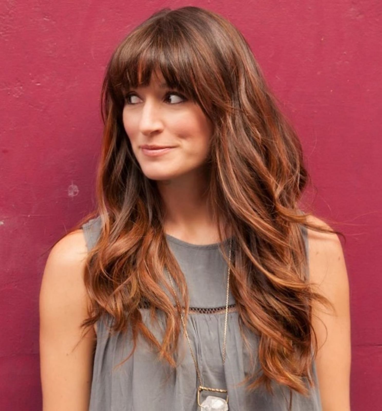 Collarbone Length With Curtain Bangs, Warm Brown With Highlights Collarbone Length With Curtain Bangs, Warm Brown With Highlights — Winter Haircuts 2027 for Square Faces