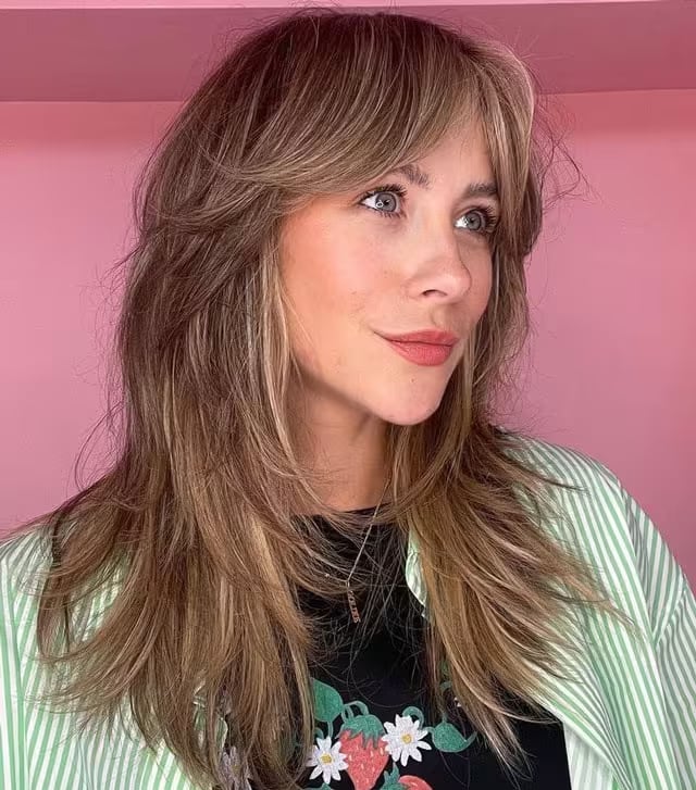 Collarbone Blonde Shag With Curtain Bangs Collarbone Blonde Shag With Curtain Bangs — Winter Hairstyles 2027 for Round Faces