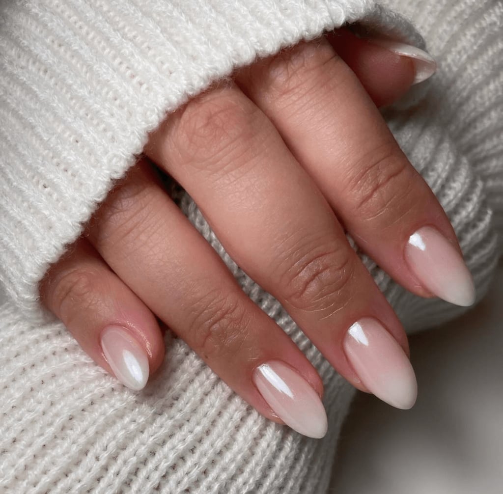 Sheer Milky White Almond Nails — Winter Nail Colors 2027 for Pale Skin