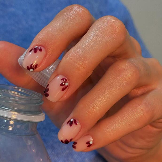 Sheer Nude Floral Accent Short Square Nails — Winter Nail Colors 2027 for Pale Skin