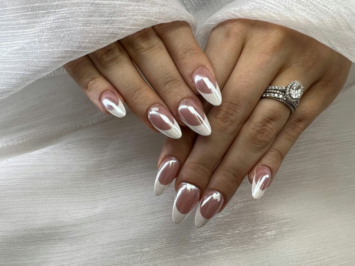 Chrome French Tip Long Almond Nails — Winter Nail Colors 2027 for Pale Skin