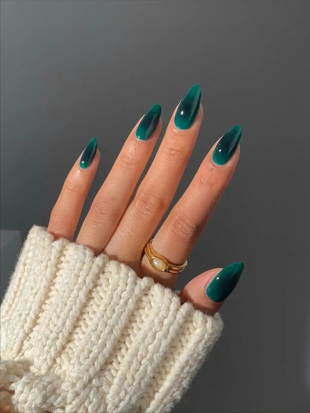 Jelly Teal Green Long Stiletto Nails — Winter Nail Colors 2027 for Pale Skin