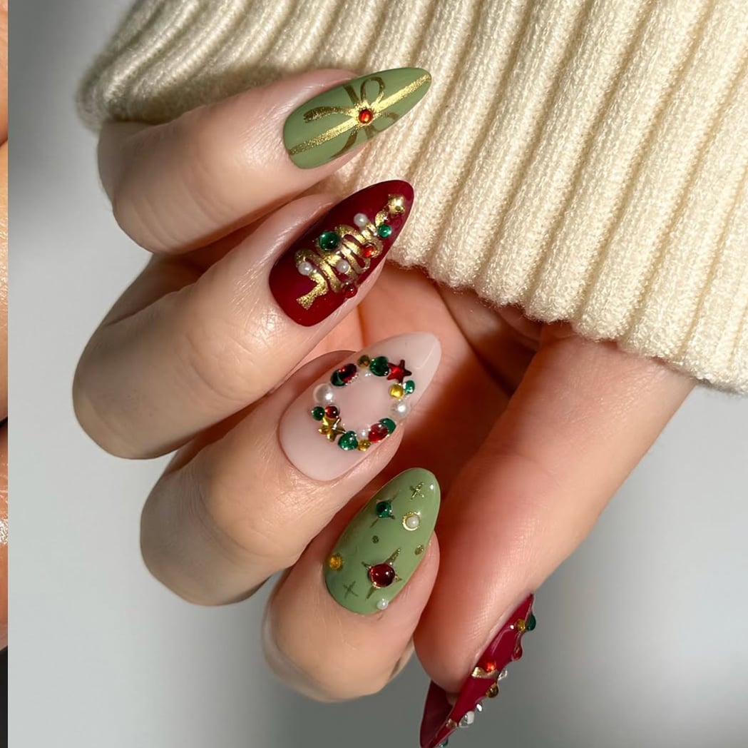 Christmas Theme Long Stiletto Nails — Winter Nail Colors 2027 for Pale Skin