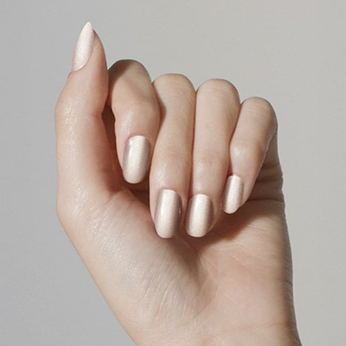 Milky Shimmer Pale Beige Short Almond Nails — Winter Nail Colors 2027 for Pale Skin