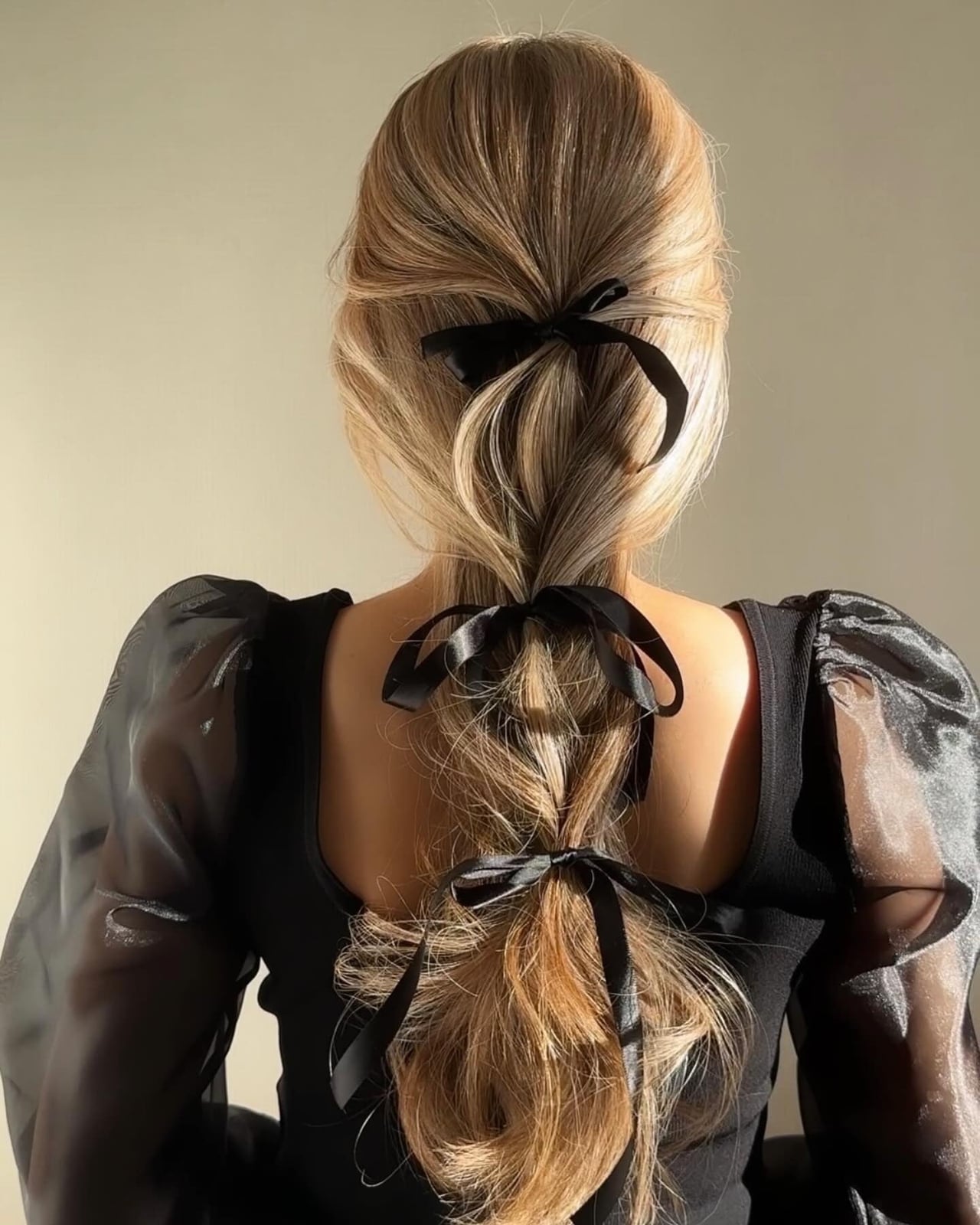 Braided Ponytail With Black Satin Bows Braided Ponytail With Black Satin Bows — Winter Ponytail Hairstyles 2027