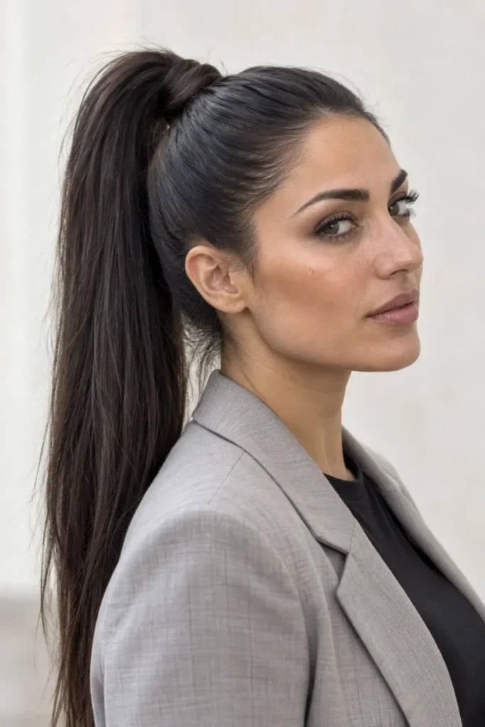 High Straight Dark Brown Ponytail High Straight Dark Brown Ponytail — Winter Ponytail Hairstyles 2027