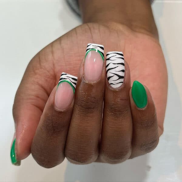 Zebra French Tips and Green Accent Zebra French Tips and Green Accent — Zebra Nails 2027
