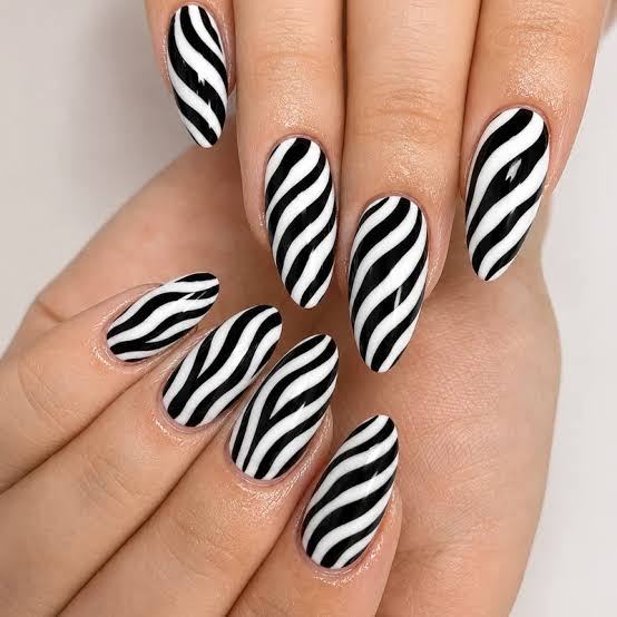 Bold Black and White Full Zebra Almond Nails Bold Black and White Full Zebra Almond Nails — Zebra Nails 2027