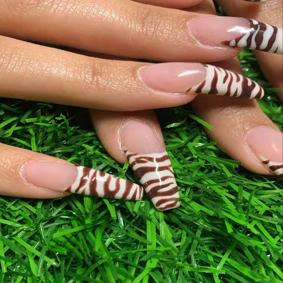 Long Stiletto Brown Zebra French Tips Long Stiletto Brown Zebra French Tips — Zebra Nails 2027