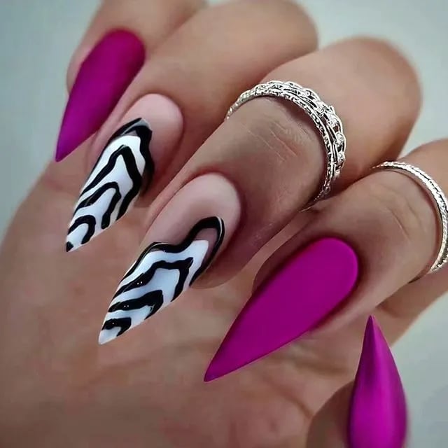 Magenta Matte with Zebra Glossy Accents Magenta Matte with Zebra Glossy Accents — Zebra Nails 2027