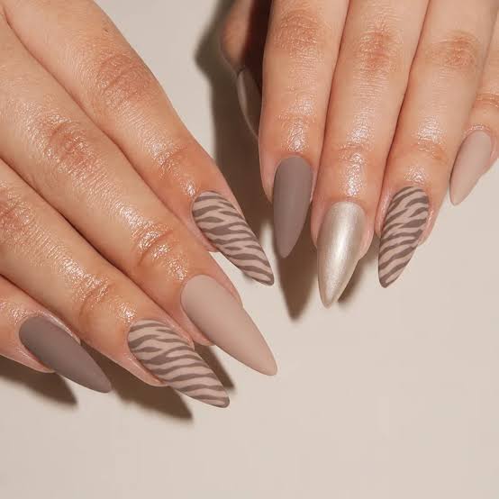 Long Stiletto Matte Taupe Zebra Nails Long Stiletto Matte Taupe Zebra Nails — Zebra Nails 2027
