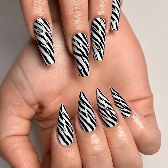 Long Stiletto Full Zebra Print Nails Long Stiletto Full Zebra Print Nails — Zebra Nails 2027