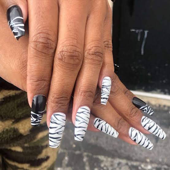 Long Coffin Full Zebra Print Nails, Glossy Long Coffin Full Zebra Print Nails, Glossy — Zebra Nails 2027