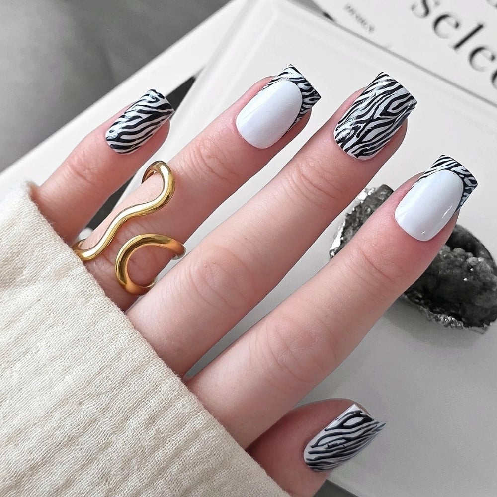 Sheer Pink Zebra French Square Nails Sheer Pink Zebra French Square Nails — Zebra Nails 2027