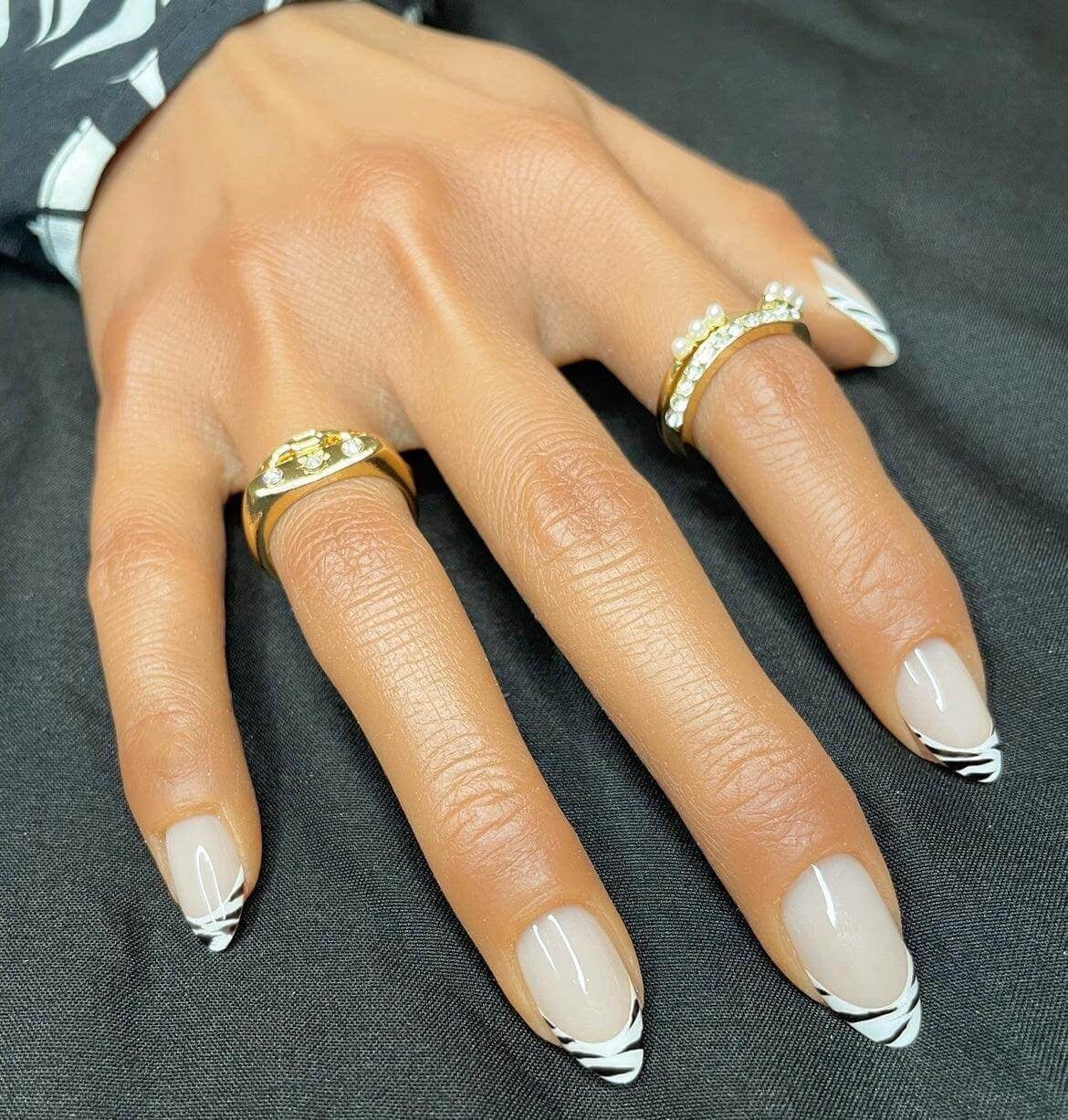 Nude Zebra French Tips with Gold Accents Nude Zebra French Tips with Gold Accents — Zebra Nails 2027