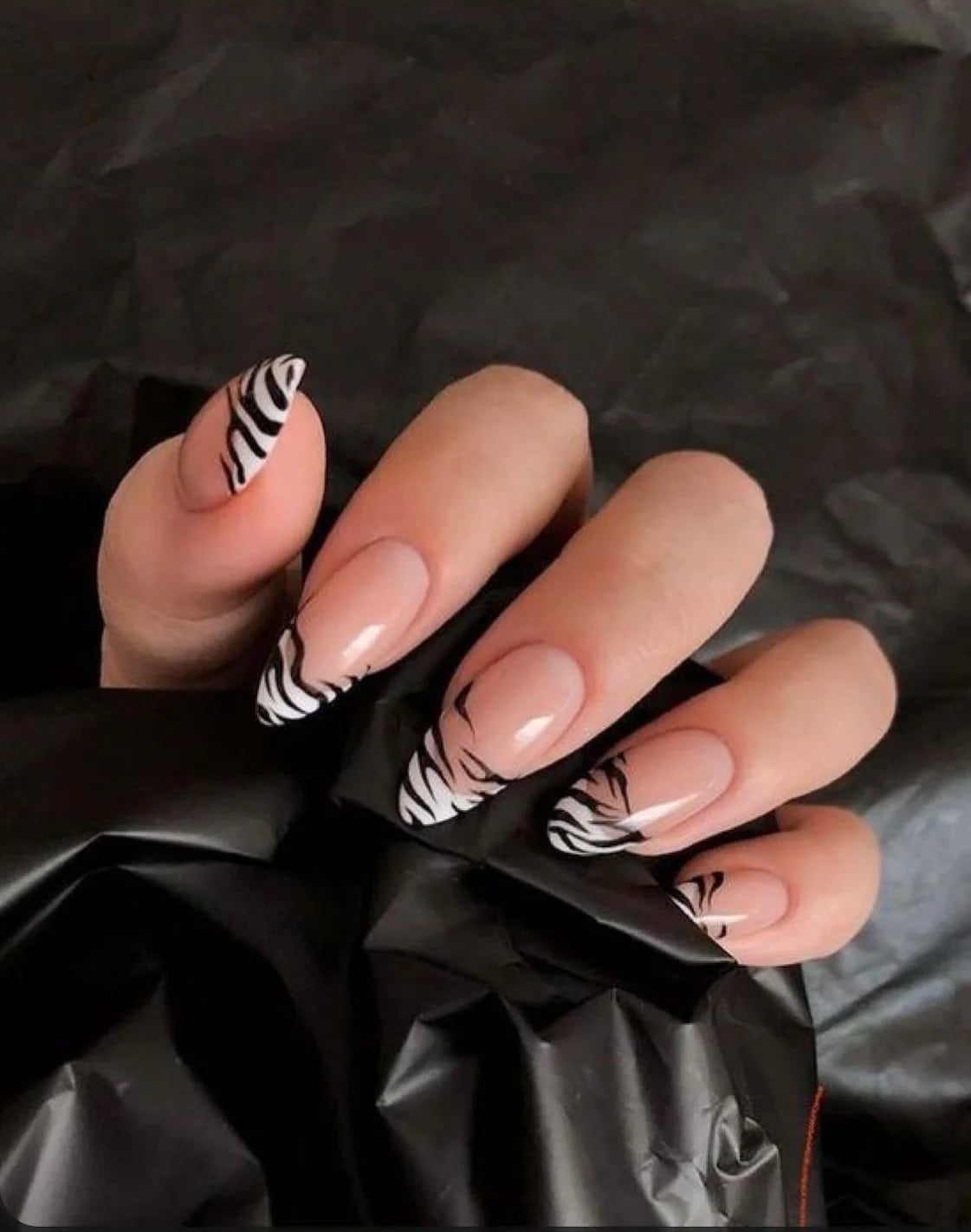 Nude Base Zebra Print Almond Nails Nude Base Zebra Print Almond Nails — Zebra Nails 2027