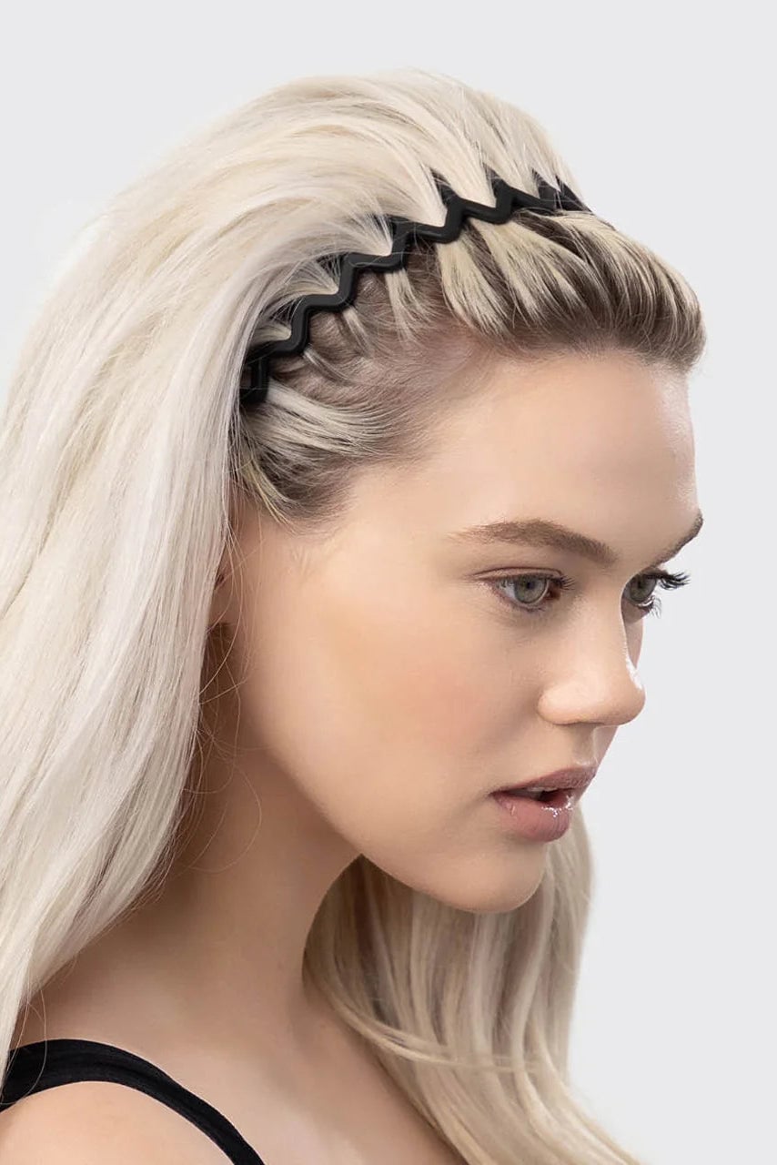 Blonde Collarbone Hair With Black Zigzag Headband — Zigzag Headband Hairstyles 2027